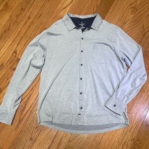 Fabletics Mens The Dash Long Sleeve Button Up Shirt Size XL Heather Navy Stretch